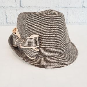 WOMEN'S HAT FEDORA One Size Brown Tweed Side Bow